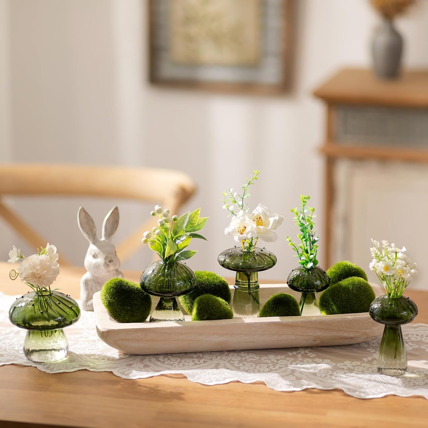 Hanobe Decorative Wood Dough Bowl: Large Long Wooden Bowl for Entry Way Table Home Decor - Coffee Table Decor for Living Room - Dining Table Centerpiece Decor, White