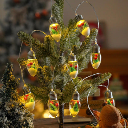 Christmas Snow Globe String Lights Indoor Decorations, 10 LED Clear Bulbs String Lights with Christmas Tree & Berry for Home Bedroom Fireplace Xmas Lights(6.6FT)