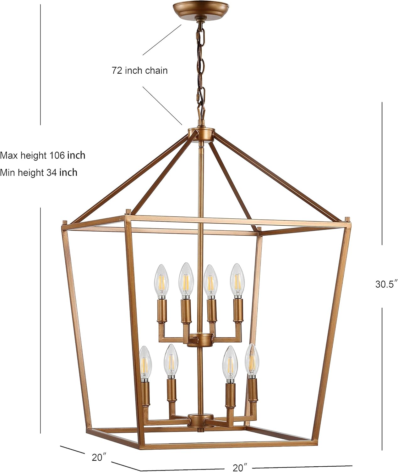 JONATHAN Y JYL7438B Pagoda Lantern Dimmable Adjustable Metal LED Pendant Classic Traditional Farmhouse Dining Room Living Room Kitchen Foyer Bedroom Hallway, 20 in, Antique Gold