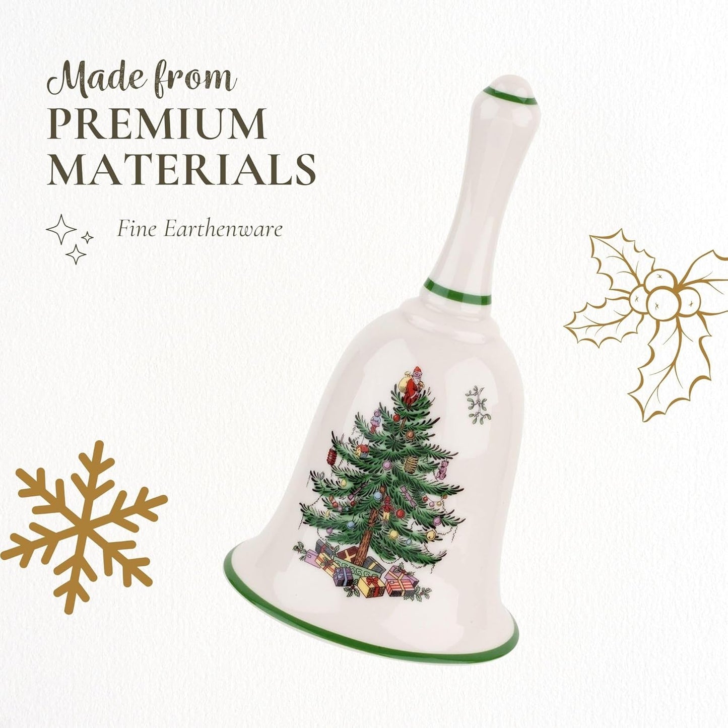 Spode Christmas Tree 6" Handled Bell - Elegant Holiday Bell Decoration for Décor, Decorative Christmas Tree Motif - Fine Earthenware, Ideal for Holiday Table Decor & Festive Home Accents