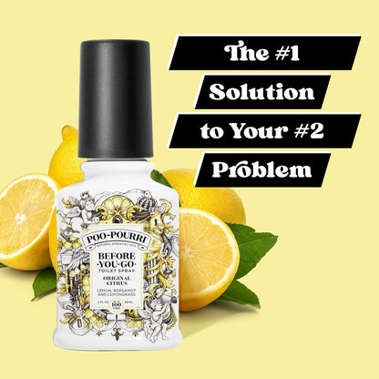Poo-Pourri Before-you-Go Toilet Spray Bundle, Original Citrus 2 Fl Oz and Original Citrus 1 Fl Oz Pocket Travel Size - Lemon, Bergamot and Lemongrass