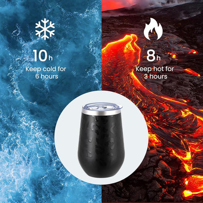 MEWAY 12oz Insulated Wine Tumbler with Press-In Lid, Double Wall Vacuum Stainless Steel Travel Tumbler with Straw,Travel Cup for Coffee, Gift for Woman Under 10 dollars(Black Leopard,Set of 12)