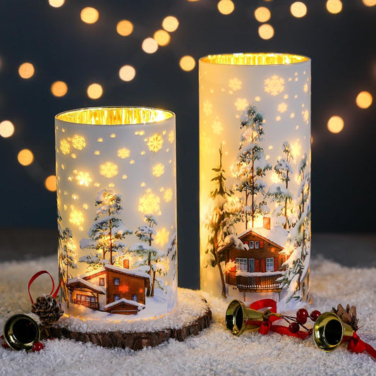 Christmas Decorations Indoor,Mercury Glass Lights with Timer,Battery Powered Fairy Light,LED Candles with Snowflake Carvings,for Table Centerpiece Home Decor (White)