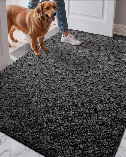LUMI Indoor Door Mat, Absorbent Non-Slip Thin Doormat, Washable Door Mats, Woven Pattern Inside Floor Mat, Ideal for Entryway, Front Door, Home Decor, 36"x60", Woven Grey