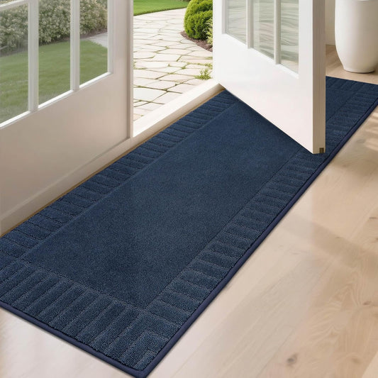 BEQHAUSE Door-Mat-Non-Slip Dirt Trapper Door Mats Low-Profile Front Door Mat Absorbent Floor Mats for Entryway Washable Mud Resistant Home Entrance Doormat,Navy Blue,24"x60"