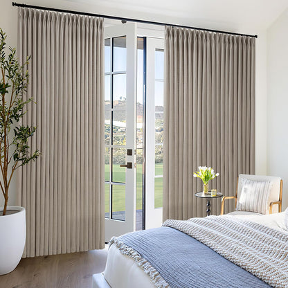 Burlywood Birch Pinch Pleated Linen Curtains 1 Panel for Living Room Bedroom Memory Training Shaped Grey Beige Pleat Drapes Taupe Light Filtering Non See Through Window Curtain Sliding Door 70x108