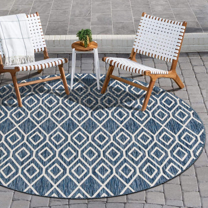Jill Zarin Outdoor Collection Area Rug - Turks and Caicos (6' 7" Round Blue/Ivory)