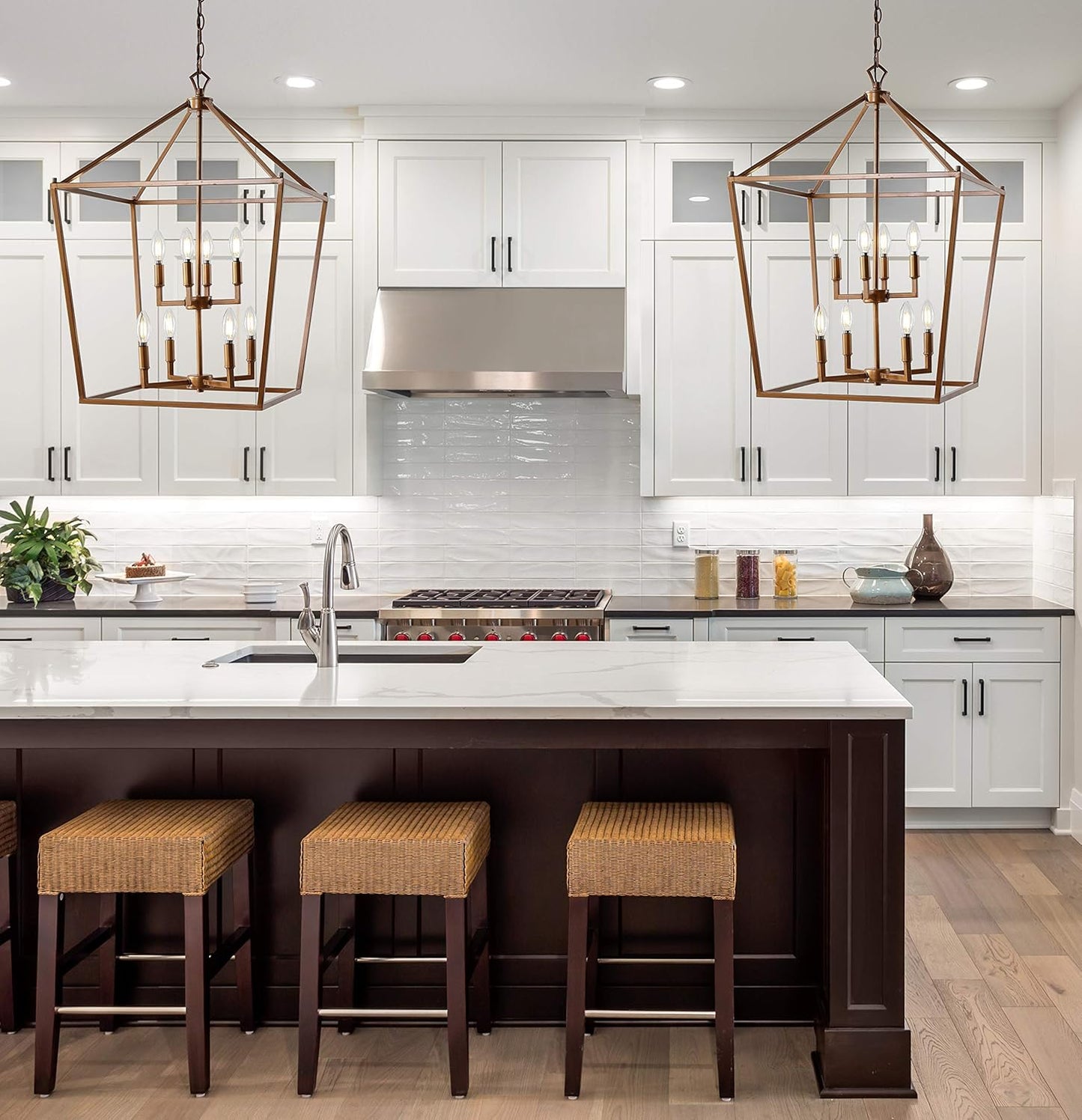 JONATHAN Y JYL7438B Pagoda Lantern Dimmable Adjustable Metal LED Pendant Classic Traditional Farmhouse Dining Room Living Room Kitchen Foyer Bedroom Hallway, 20 in, Antique Gold