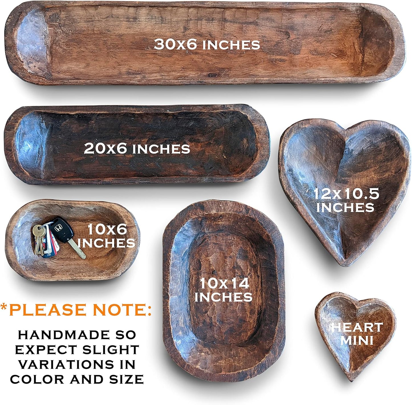 MAINEVENT Decorative Wooden Dough Bowl Decor Approx 20 Inch, Centerpiece Long Wood Dough Bowl, Made in USA