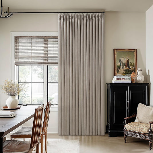 Burlywood Birch Pinch Pleated Linen Curtains 1 Panel for Living Room Bedroom Memory Training Shaped Grey Beige Pleat Drapes Taupe Light Filtering Non See Through Window Curtain Sliding Door 70x108