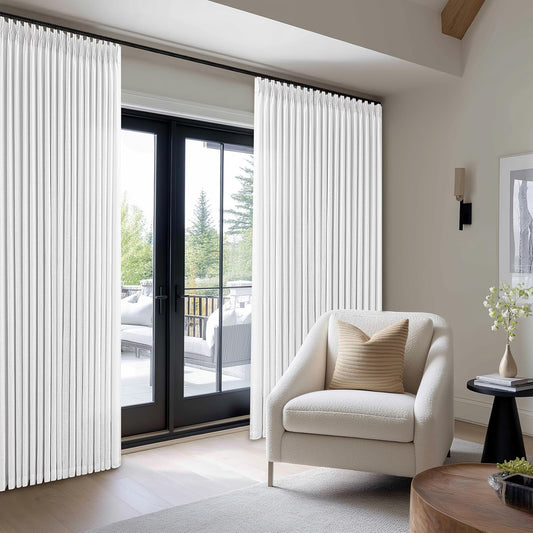 100 Inch Wide Curtains 96 Inch Long Pinch Pleat Linen Curtains for Living Room Bedroom Boho Farmhouse Light Filtering Privacy Pleated Hooks Rings Back Tab for Sliding Door White 1 Panel 100 x 96
