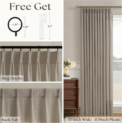 Pinch Pleated Linen Curtains 96 Inches Long 70 Inch Width Light Filtering Window Curtains 96 Inch Living Room Bedroom Pinch Pleat Drapes Patio Door Large Window Taupe Burlywood Birch 1 Panel 70Wx96L