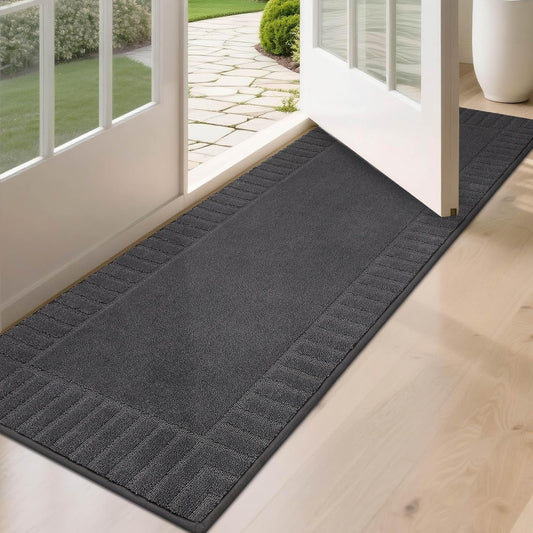 BEQHAUSE Door-Mat-Non-Slip Dirt Trapper Door Mats Low-Profile Front Door Mat Absorbent Floor Mats for Entryway Washable Mud Resistant Home Entrance Doormat, Dark Grey, 24"x60"