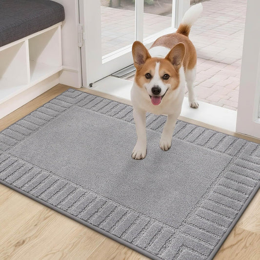 BEQHAUSE Door-Mat-Non-Slip Dirt Trapper Door Mats Low-Profile Front Door Mat Absorbent Floor Mats for Entryway Washable Mud Resistant Home Entrance Doormat,Light Grey,24"x36"