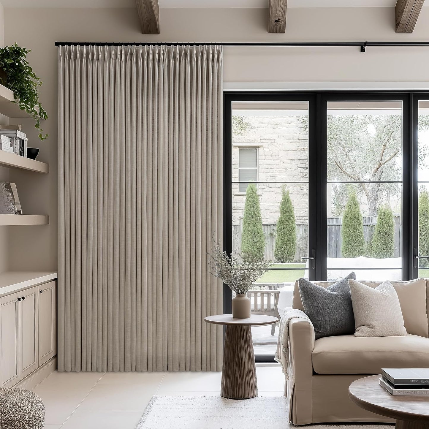 100 Inch Wide Curtains 84 Inches Long Linen Pinch Pleated Curtains for Patio Sliding Door Light Filtering Pinch Pleat Drapes Burlywood Birch Boho Extra Wide 100 x 84 Drapes Living Dining Room 1 Panel
