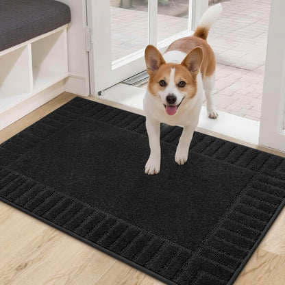 BEQHAUSE Door-Mat-Non-Slip Dirt Trapper Door Mats Low-Profile Front Door Mat Absorbent Floor Mats for Entryway Washable Mud Resistant Home Entrance Doormat,Black,24"x36"