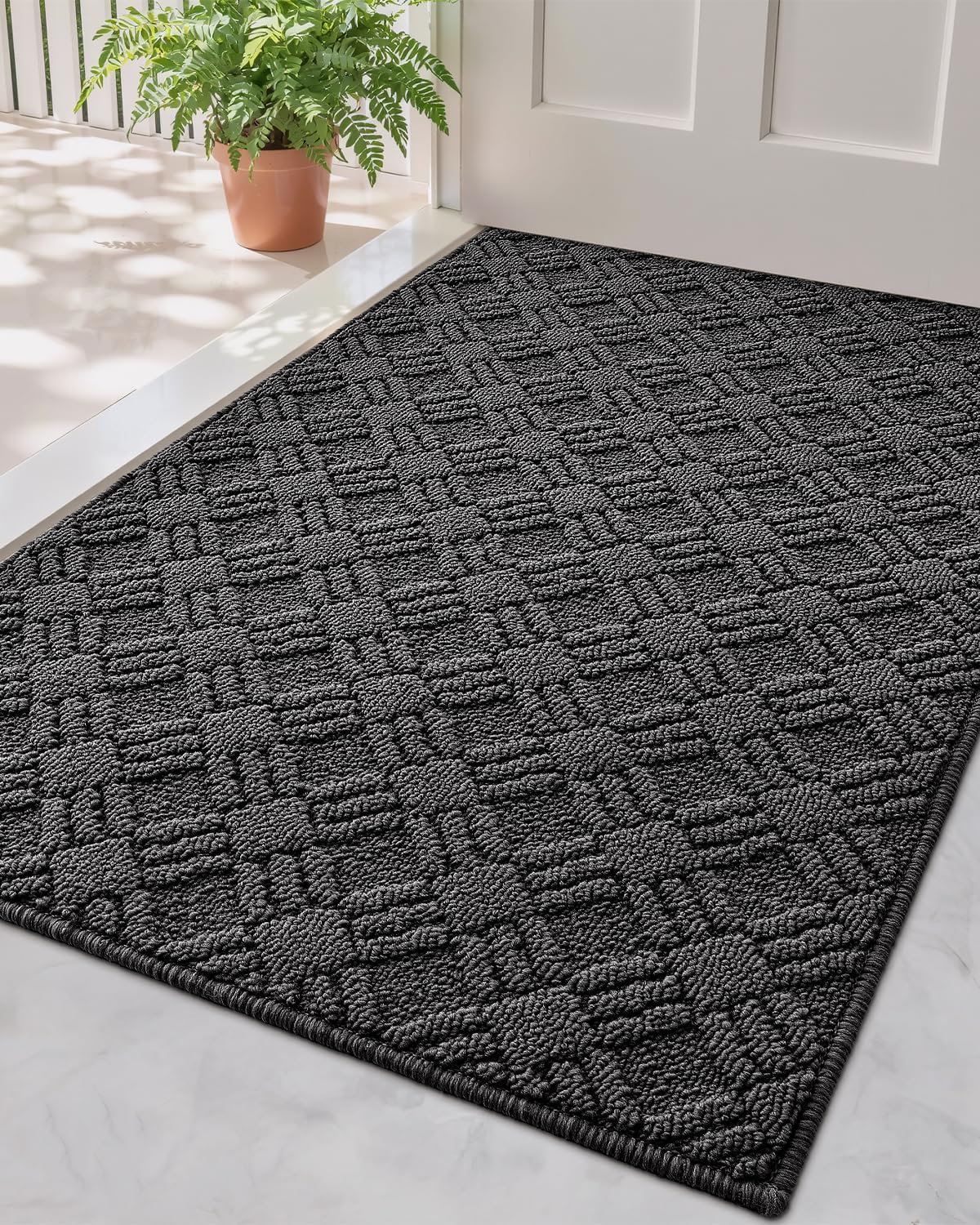 LUMI Indoor Door Mat, Absorbent Non-Slip Thin Doormat, Washable Door Mats, Woven Pattern Inside Floor Mat, Ideal for Entryway, Front Door, Home Decor, 17"x30", Woven Grey