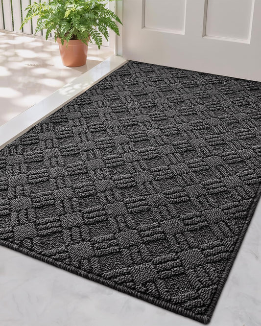 LUMI Indoor Door Mat, Absorbent Non-Slip Thin Doormat, Washable Door Mats, Woven Pattern Inside Floor Mat, Ideal for Entryway, Front Door, Home Decor, 17"x30", Woven Grey