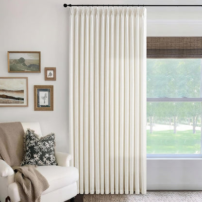 100 Inch Wide Curtains 84 Inches Long Linen Pinch Pleated Curtains for Patio Sliding Door Light Filtering Pinch Pleat Drapes Cream Ivory Boho Extra Wide 100 x 84 Drapes Living Dining Room 1 Panel