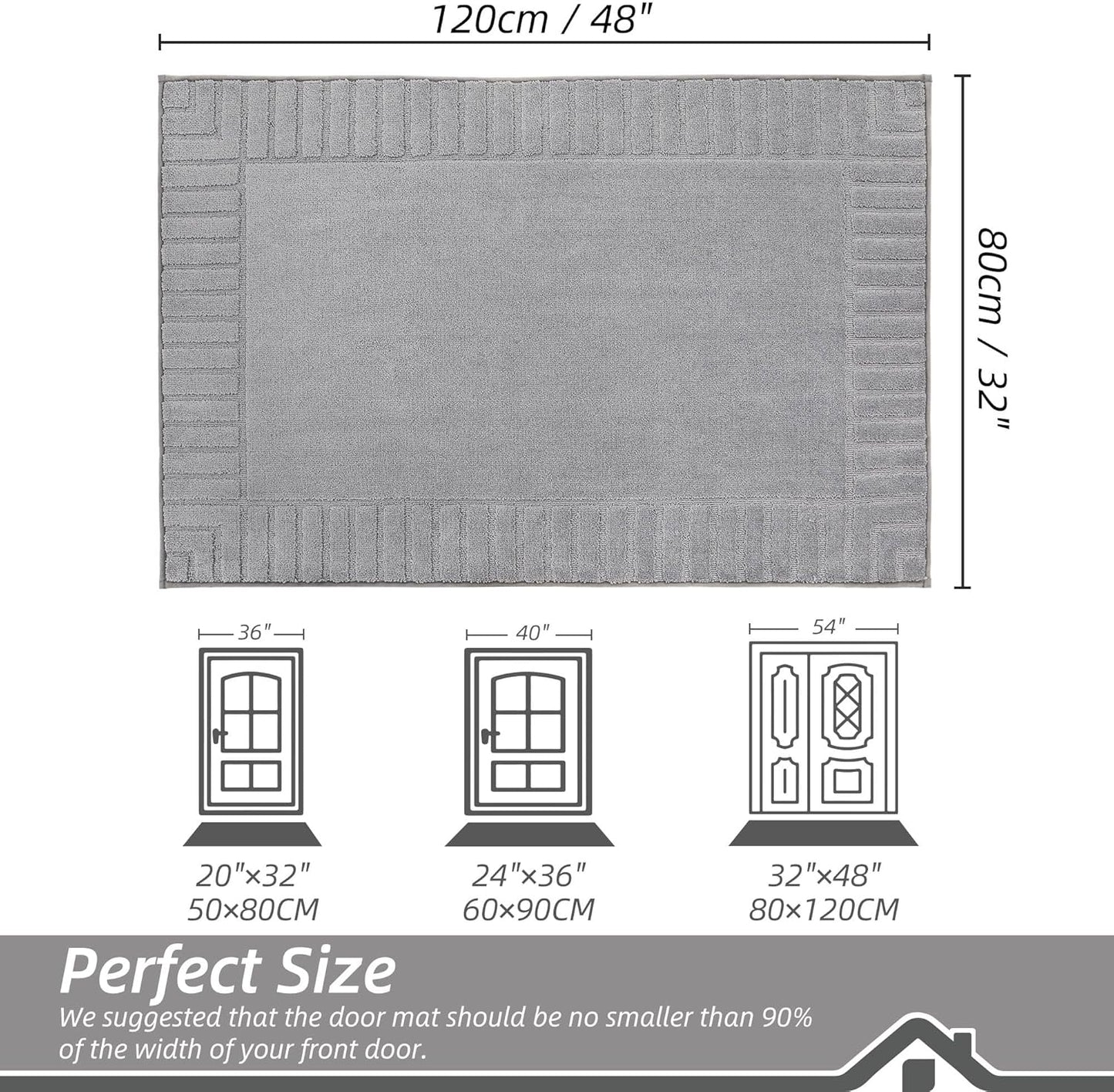 BEQHAUSE Door-Mat Non-Slip Front Doormat Low-Profile Entrance Mats for Front Door Entry Resist Dirt Washable Doormat Absorbent Entryway Door Mat,Light Grey,32"x48"