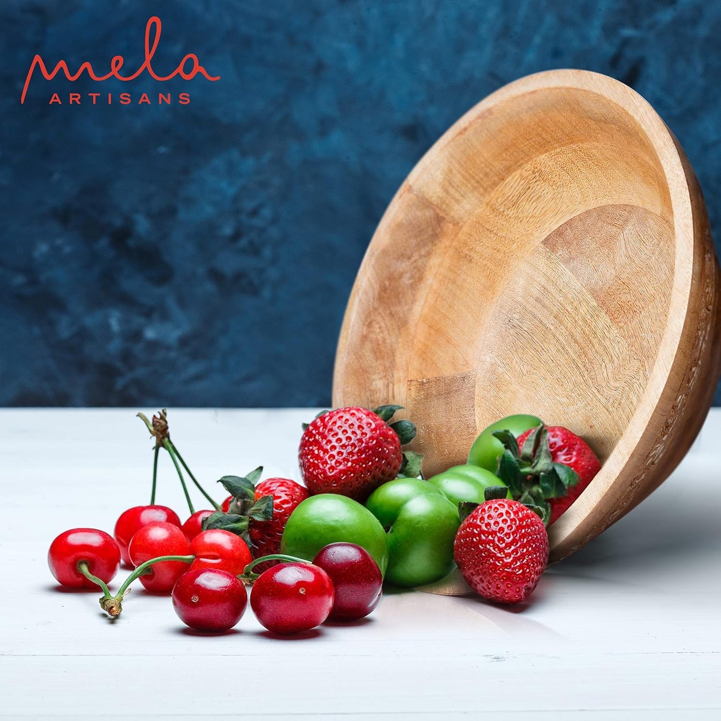 Mela Artisans Wooden Fruit Bowl – Whitewash Finish | Large 12” Mango Wood Serving Bowl with Felt Pads | Decorative bowl | Multipurpose Countertop Bowl for Breads | Salad | Fruit & More