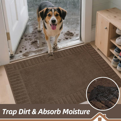 BEQHAUSE Door-Mat-Non-Slip Dirt Trapper Door Mats Low-Profile Front Door Mat Absorbent Floor Mats for Entryway Washable Mud Resistant Home Entrance Doormat, Brown, 24"x60"