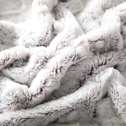 DaDa Bedding Luxury White Faux Fur Throw Blanket - Dreamy Milky Way Cloud Purple Undertone Embossed Sherpa Backside - Super Soft Warm Cozy Plush Fluffy - 50" x 60"