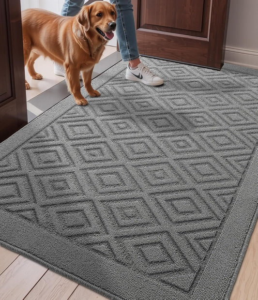 LUMI Washable Indoor Entrance Doormat 36x60, Absorbent Quick-Dry Door Mat, Dirt Trapper Non-Slip Low Profile Entryway Mats for High Traffic, Grey