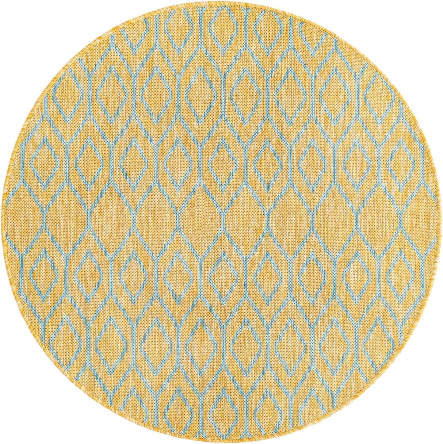 Jill Zarin Outdoor Collection Area Rug - Turks and Caicos (3' 3" Round Yellow and Aqua/Light Blue)