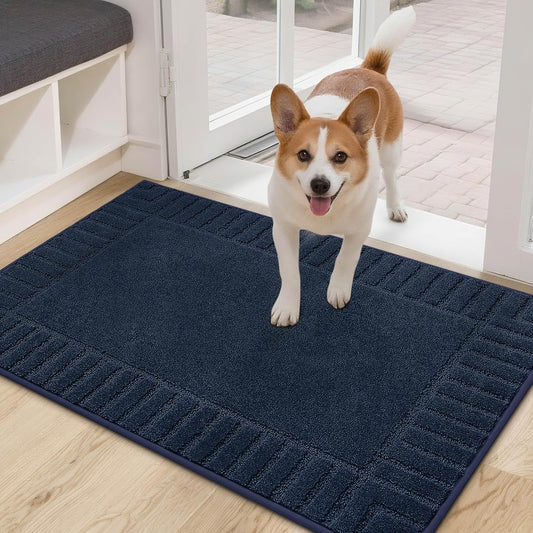 BEQHAUSE Door-Mat-Non-Slip Dirt Trapper Door Mats Low-Profile Front Door Mat Absorbent Floor Mats for Entryway Washable Mud Resistant Home Entrance Doormat,Navy Blue,24"x36"