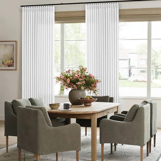 90 Inch Pinch Pleated Linen Curtains for Living Room Bedroom Memory Training Shaped Semi Sheer Pleat Drapes with Hooks Rings Light Filtering Window Curtain 50x90 Inch Length 1 Panel Snow White