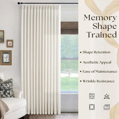Pinch Pleat 84x96 Inch Linen Curtains for Living Room Divider Custom Pleated Drapes Hooks Rings Light Filtering Cream Ivory Curtain 96 Inch Length for Patio Sliding Door Ceiling Window 84 Inch Width