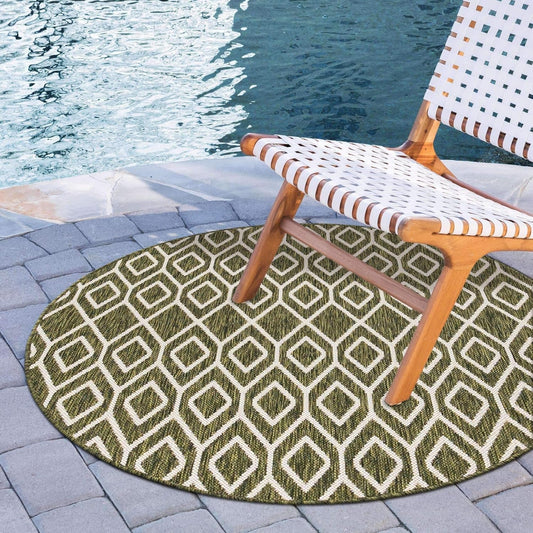 Jill Zarin Outdoor Collection Area Rug - Turks and Caicos (4' Round Green/Ivory)