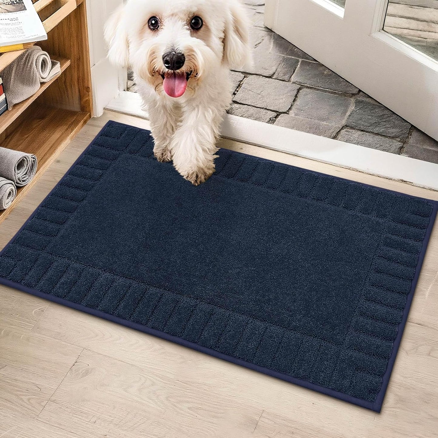 BEQHAUSE Door-Mat-Non-Slip Front Door Mat Washable Low-Profile Entrance Rugs for Front Door Entry Dirt Trapper Door Mats Absorbent Welcome Mats,20"x32", Navy Blue