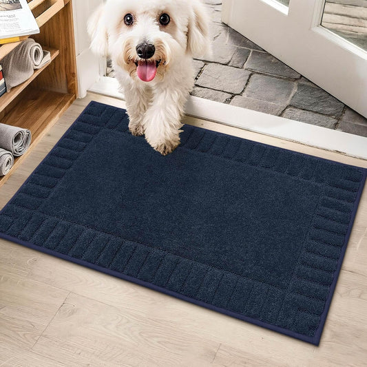 BEQHAUSE Door-Mat-Non-Slip Front Door Mat Washable Low-Profile Entrance Rugs for Front Door Entry Dirt Trapper Door Mats Absorbent Welcome Mats,20"x32", Navy Blue