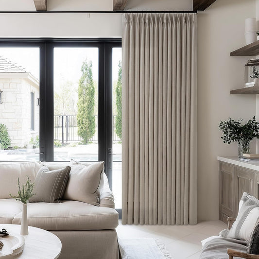 102 Inch Long Curtains Pinch Pleat Flax Linen Curtains Living Room Bedroom Taupe Light Filtering Privacy Neutral 102 In Pleated Drapes Hooks Rings Back Tab Grey Beige for Window Sliding Door 1 Panel
