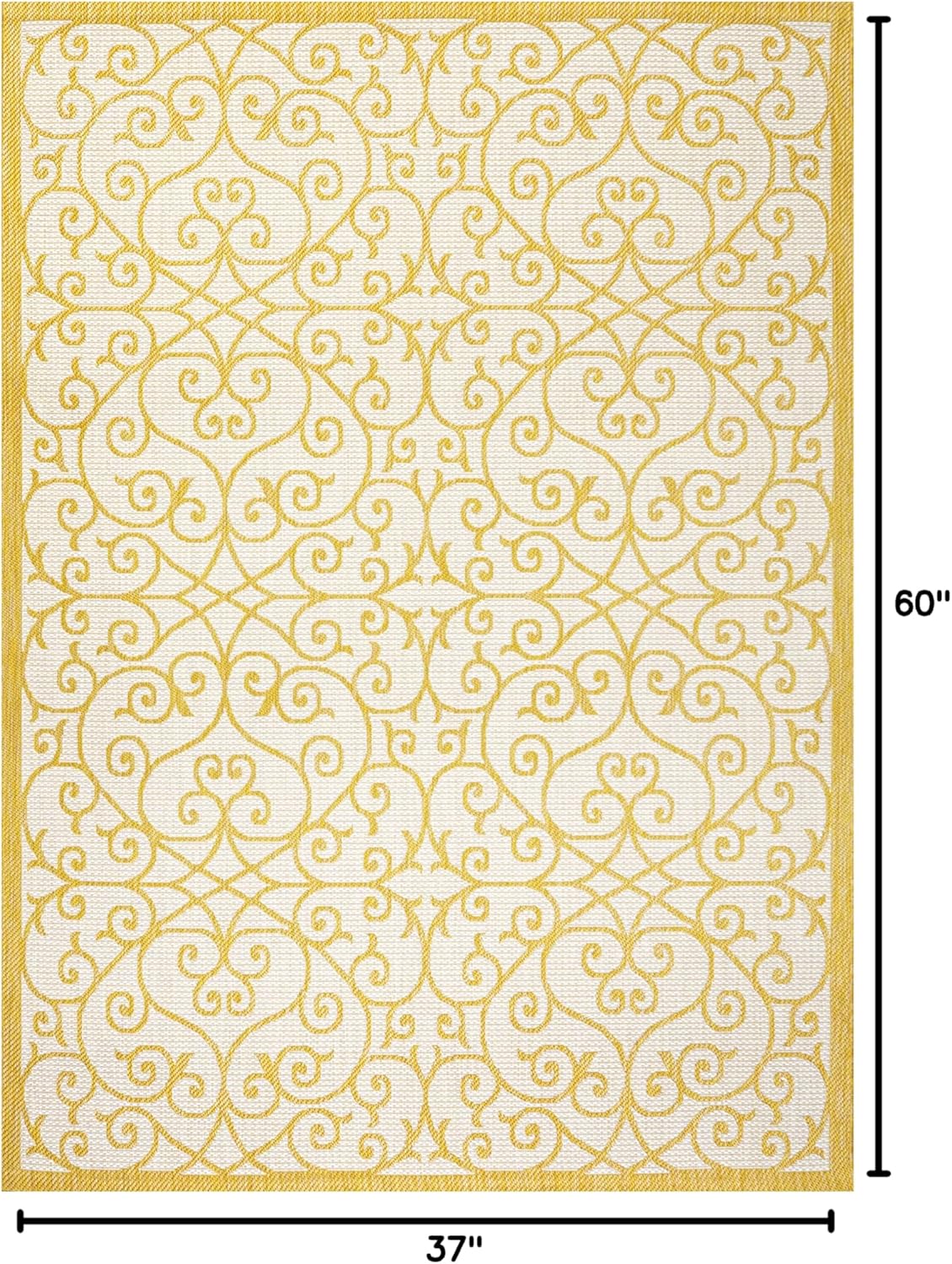 JONATHAN Y Vintage Filigree Indoor Outdoor Area Rug 3X5 Cream/Yellow, Madrid Textured Weave for Backyard, Patio, Porch, Easy-Cleaning, High Traffic, Pet-Friendly, Non-Shedding (SMB107D-3)