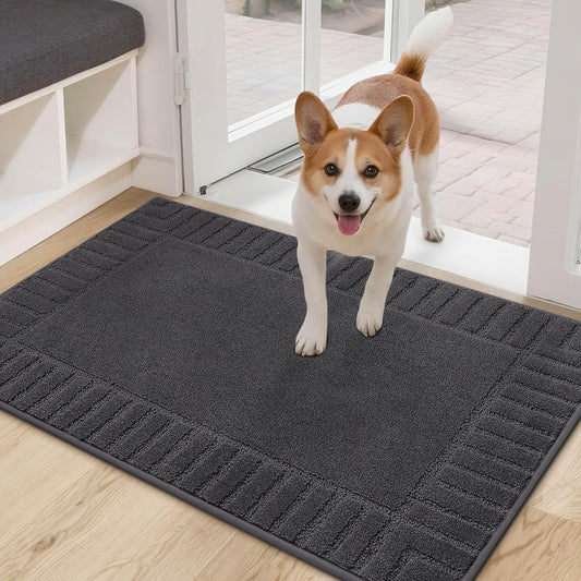 BEQHAUSE Door-Mat-Non-Slip Dirt Trapper Door Mats Low-Profile Front Door Mat Absorbent Floor Mats for Entryway Washable Mud Resistant Home Entrance Doormat,Dark Grey,24"x36"