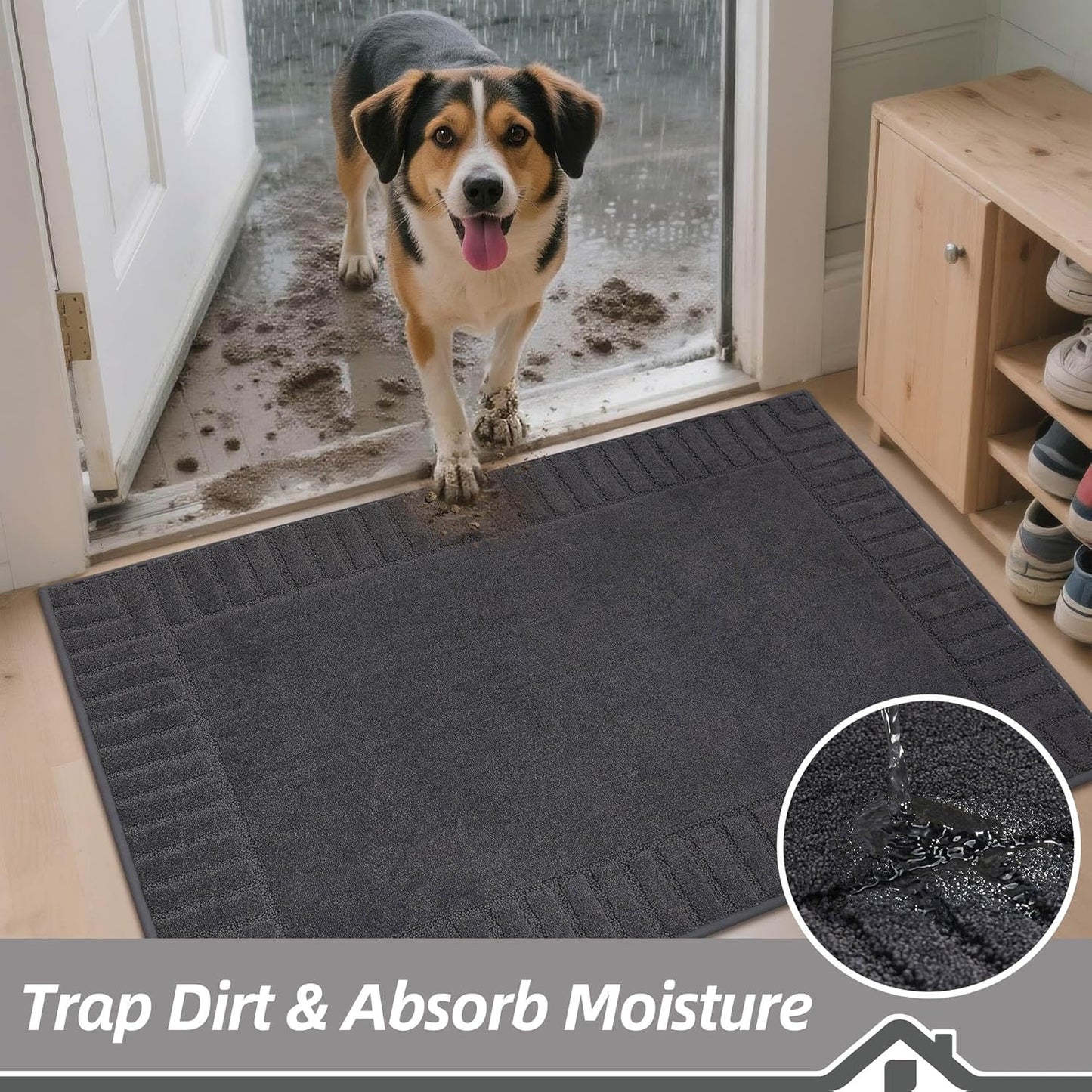 BEQHAUSE Door-Mat-Non-Slip Dirt Trapper Door Mats Low-Profile Front Door Mat Absorbent Floor Mats for Entryway Washable Mud Resistant Home Entrance Doormat,Dark Grey,24"x36"