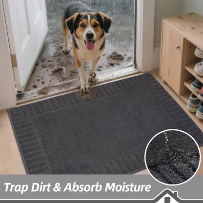 BEQHAUSE Door-Mat-Non-Slip Dirt Trapper Door Mats Low-Profile Front Door Mat Absorbent Floor Mats for Entryway Washable Mud Resistant Home Entrance Doormat,Dark Grey,24"x36"