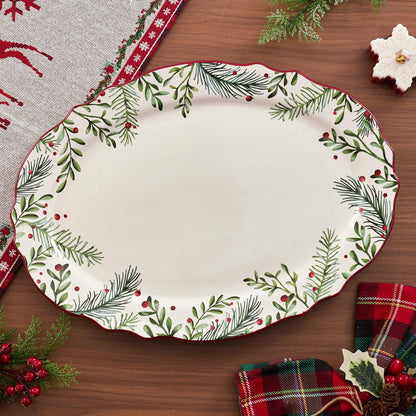 Bico Santa On The Way 16 plus 14 inch Scalloped Oval Platters Set, Set of 2, Microwave and Dishwasher Safe, for Serving Fish, Chicken, Turkey