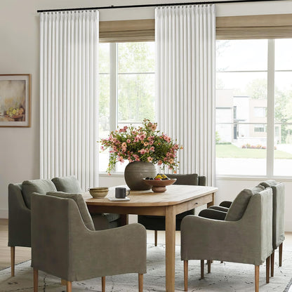 Pinch Pleated Extra Wide Linen Curtains 84 Inches Long for Patio Sliding Glass Door 60 Inch Wide Pleated Drapes with Hooks Rings Neutral Semi Sheer 60x84 Curtain for Living Room 1 Panel Ivory Birch