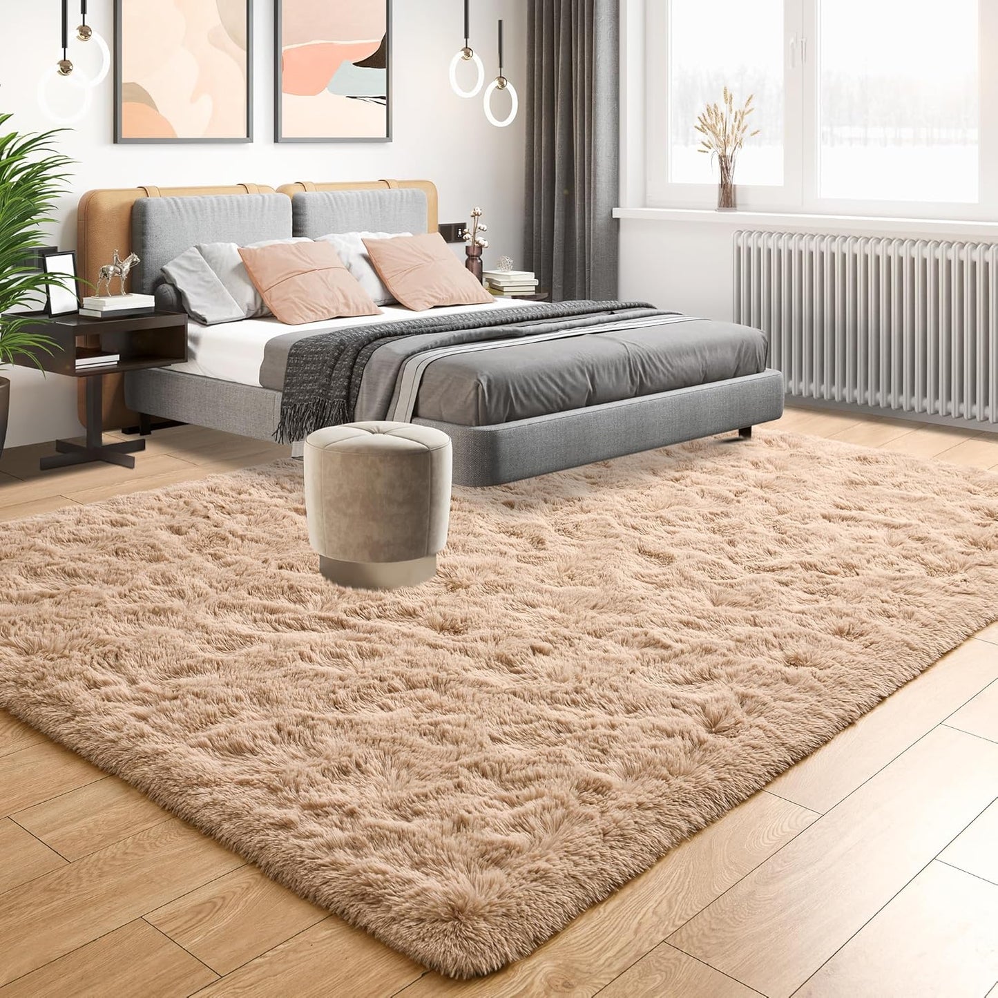 Tepook Area Rugs 7x10 for Living Room, Super Soft Fluffy Rugs for Bedroom, Modern Shaggy Rug Fuzzy Carpets for Kids, Plush Indoor Nursery Home Decor Rug with Non-Slip Bottom, Beige