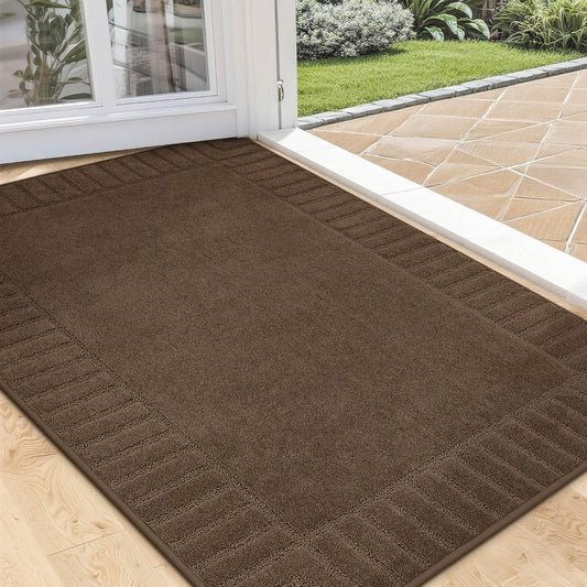 BEQHAUSE Door-Mat Non-Slip Front Doormat Low-Profile Entrance Mats for Front Door Entry Resist Dirt Washable Doormat Absorbent Entryway Door Mat,Brown,32"x48"