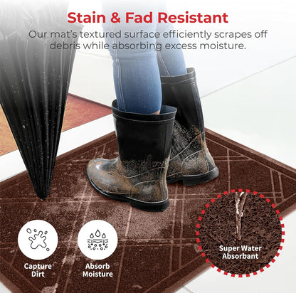 SlipToGrip Universal Door Mat, Plaid Design - Brown, 42 x 35 - Anti Slip, Durable and Washable, Outdoor and Indoor Floor Welcome Mat - Patio, Front Door, Dust Absorbent