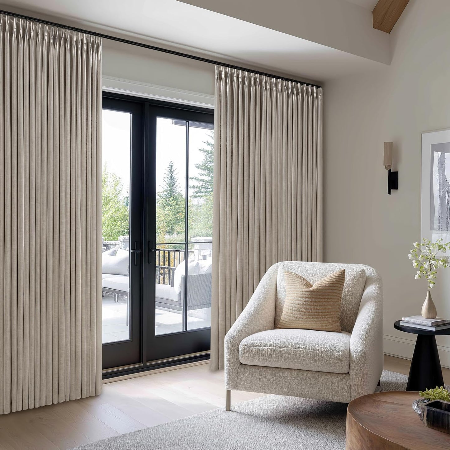 Pinch Pleated Linen Curtains 96 Inches Long 70 Inch Width Light Filtering Window Curtains 96 Inch Living Room Bedroom Pinch Pleat Drapes Patio Door Large Window Taupe Burlywood Birch 1 Panel 70Wx96L