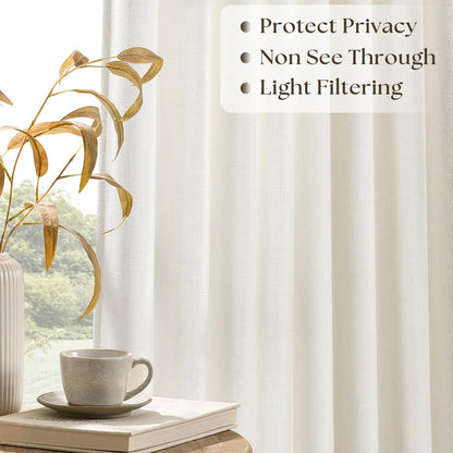 Natural Pinch Pleated Extra Wide Linen Curtains 84 Inches Long for Patio Sliding Glass Door 60 Inch Wide Pleated Drapes for Living Room with Hooks Rings Neutral Cream Semi Sheer 60x84 Curtain 1 Panel