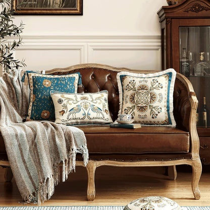 patdrea Designer Square Throw Pillow Covers Set of 2,French Vintage Blue Farmhouse Linen Floral Pattern Pillow Cover,Decorative Pillowcases Cushion for Bed Living Room Outdoor Car,18"x18"