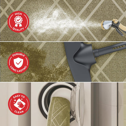 SlipToGrip Universal Door Mat, Plaid Design - Khaki, 42 x 35 - Anti Slip, Durable and Washable, Outdoor and Indoor Floor Welcome Mat - Front Door, Dust Absorbent