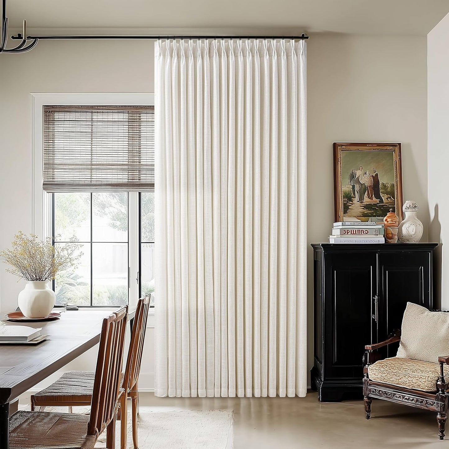 60 Inch Wide Pinch Pleated Curtains 102 Inches Long Thick Linen Blend Light Filtering Window Curtains 102 Inch for Living Room Bedroom Sliding Door Natural Pinch Pleat Drapes Hooks Rings 1 Panel